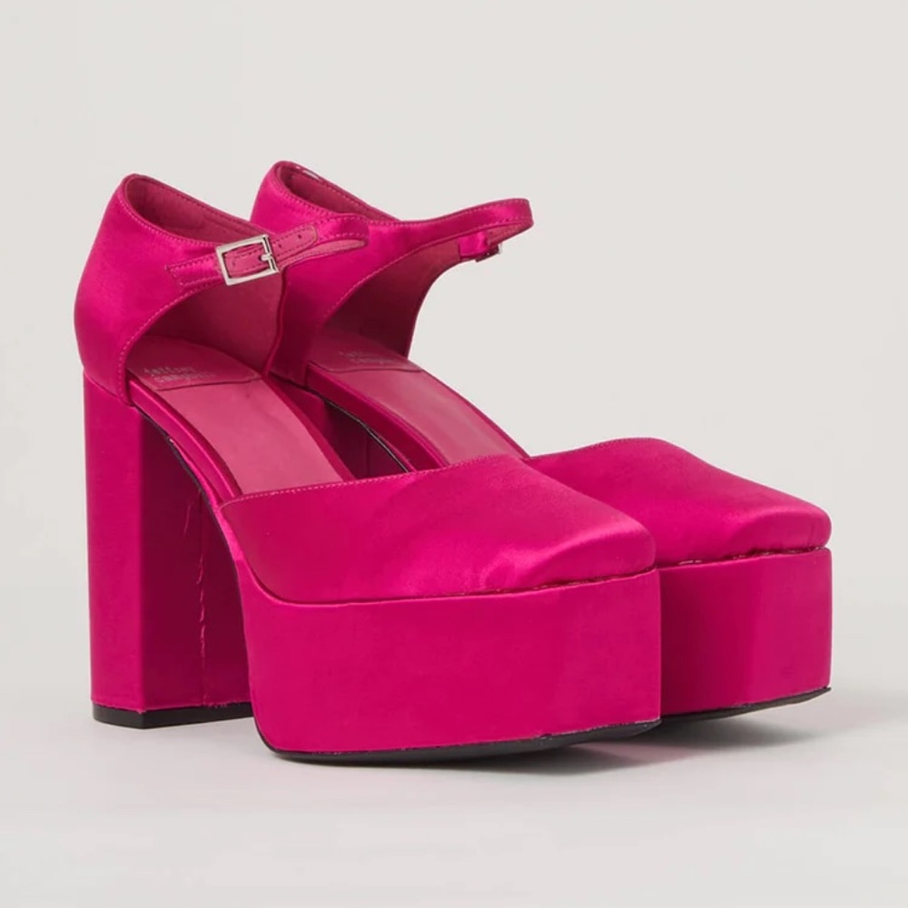 Jeffrey Campbell Over-N-Out Fuchsia Satin Platform Shoes NWOT